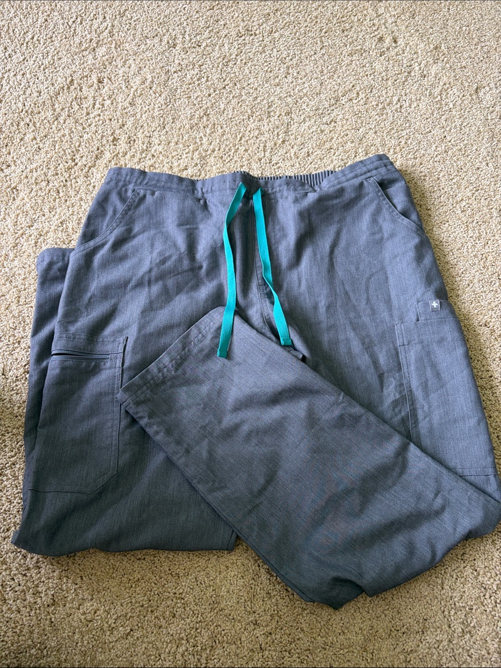 Figs Men's Gray Jogger Pants with Teal Drawstring